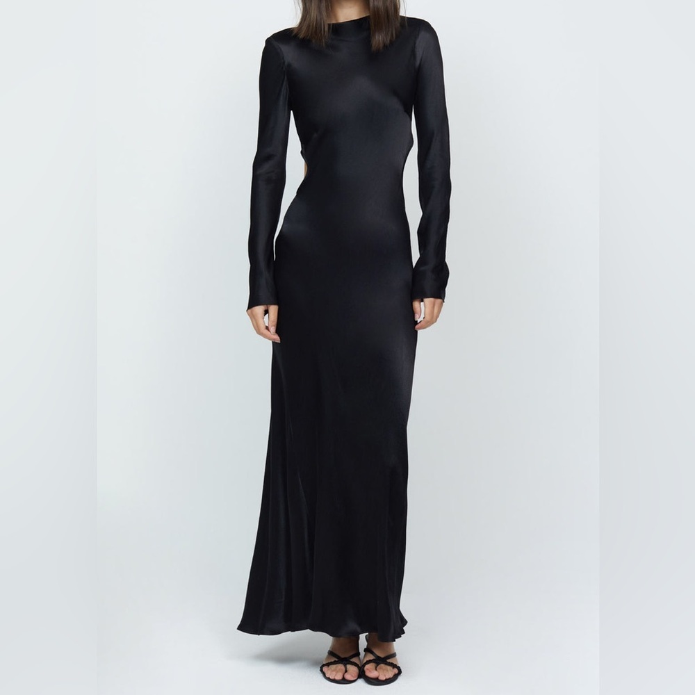 New Bec & Bridge Ren Long Sleeve Midi Dress In Black Size 6 Open Back Satin